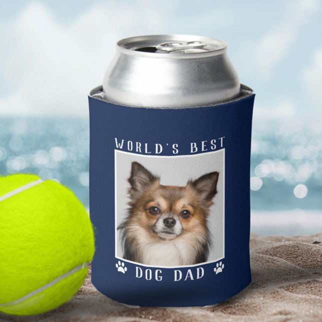 Rafraîchisseur Pour Canette Meilleur chien papa Empreintes de pattes du monde  (World's Best Dog Dad Paw Prints Pet Photo on Navy Can Cooler)