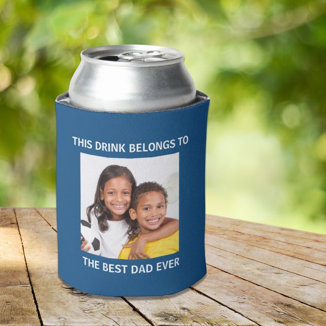 Rafraîchisseur Pour Canette Meilleur papa jamais personnalisé photo bleu (Celebrate the best dad ever with a custom photo can cooler - a gift that he will love, use and enjoy)