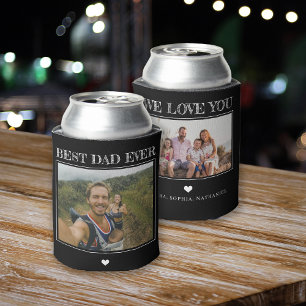 Rafraîchisseur Pour Canette Meilleur papa vous aime personnalisé 2 photos noir