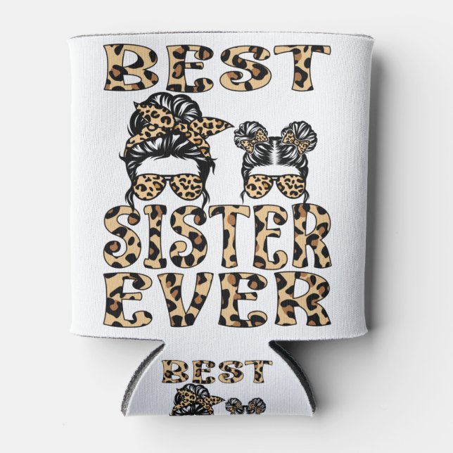Rafraîchisseur Pour Canette Meilleure Soeur Jamais Léopard Plaid Fête des Mère (Devant)