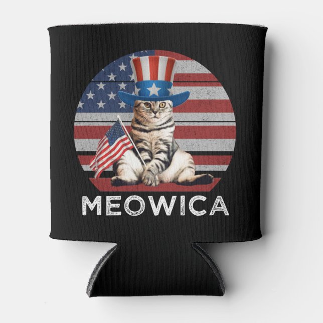Rafraîchisseur Pour Canette Meowica 4 juillet chat américain patriotique (Devant)