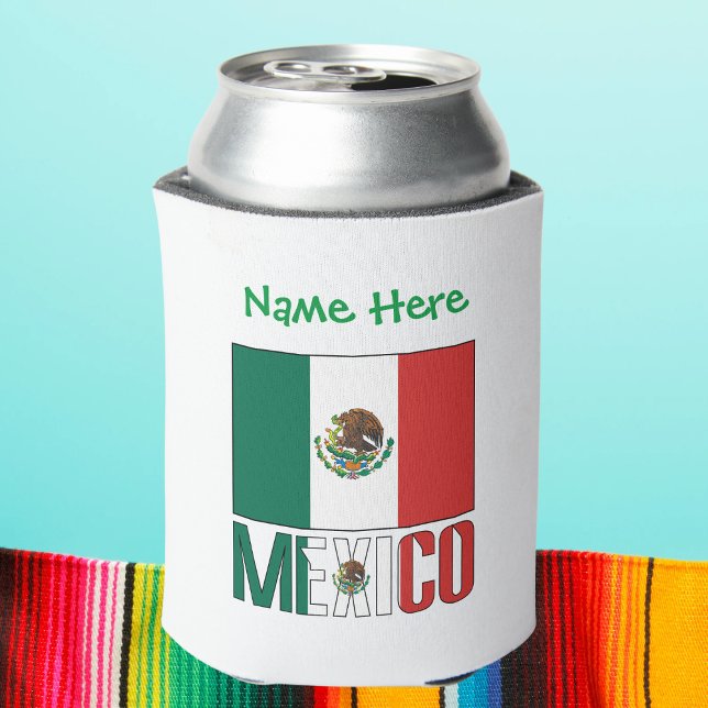 Rafraîchisseur Pour Canette Mexique Mexique Drapeau Vert Personnalisation (Personalized can cooler has Mexican Flag and word MEXICO below in flag colors. Green text for name.)