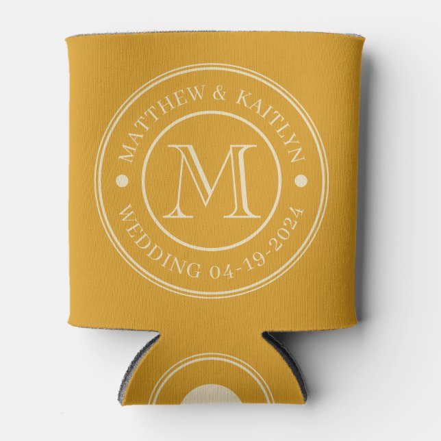 Rafraîchisseur Pour Canette Mid-Century Burnt Buttercup  Wedding Monogram (Devant)