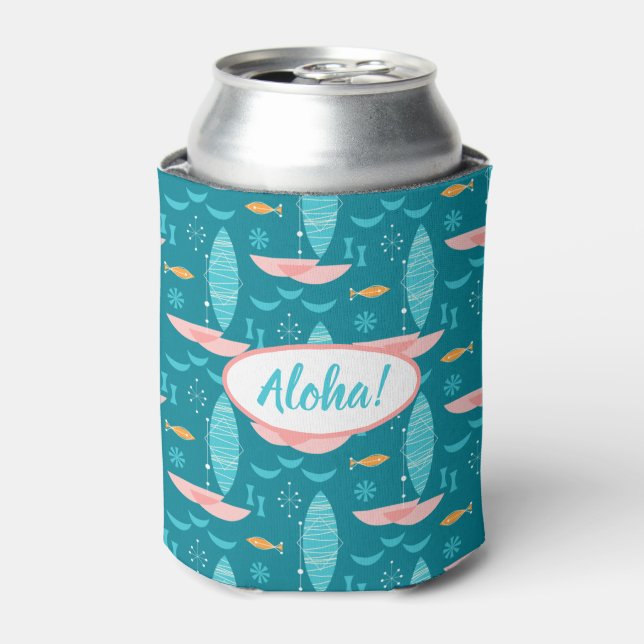 Rafraîchisseur Pour Canette Mid Century Pink Catamaran - Blue Background (Can devant)