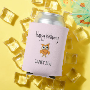 Rafraîchisseur Pour Canette Mignon hibou orange joyeux anniversaire sur fond r
