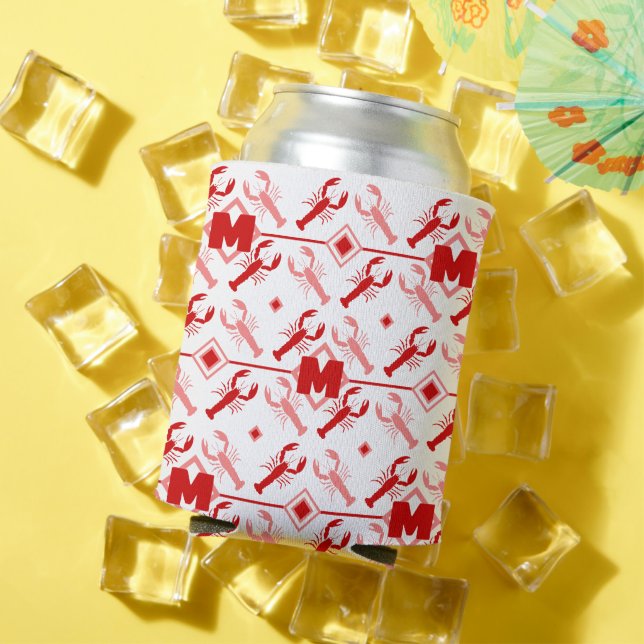 Rafraîchisseur Pour Canette Mignonne Rouge Monogramme & Homard Saison Nautique (Été in situ)