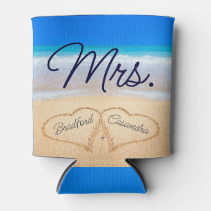 Rafraîchisseur Pour Canette Mme Beach Coeurs de mariage dans Sand Can Cooler