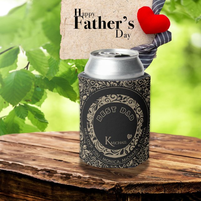 Rafraîchisseur Pour Canette Modèle Floral d'or noir personnalisé Monogramme (Personalized Black Gold Floral Pattern Monogram Can Cooler)