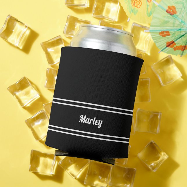 Rafraîchisseur Pour Canette Modern Black & White Name Minimalist (Été in situ)