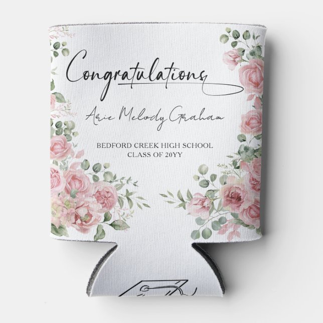Rafraîchisseur Pour Canette Modern Pink Roses Congratulations Graduation (Devant)