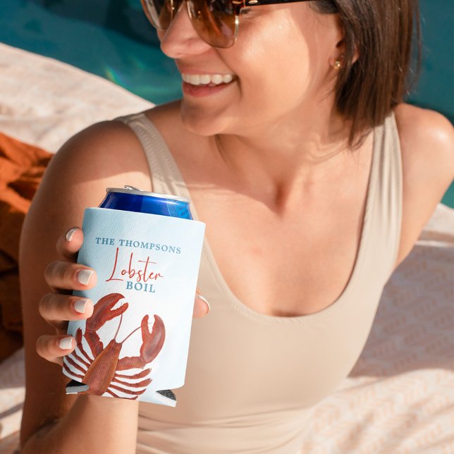 Rafraîchisseur Pour Canette Moderne Amusant Rouge Homard Bouillir Typographie  (Lobster boil custom can cooler)