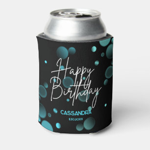 Rafraîchisseur Pour Canette Moderne Bleu Bokeh Gradient Noir Joyeux anniversai