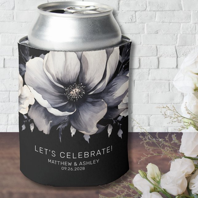Rafraîchisseur Pour Canette Moderne Elégant Floral Noir Mariage Favoriser (Modern Elegant Floral Black White Wedding Favor Can Cooler)