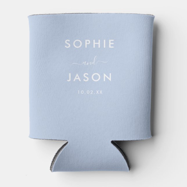 Rafraîchisseur Pour Canette Moderne Simple élégant Mariage Script pastel bleu (Devant)