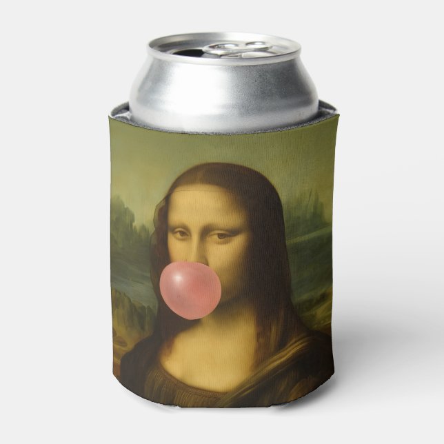 Rafraîchisseur Pour Canette Mona Lisa soufflant de bulle rose (Can devant)