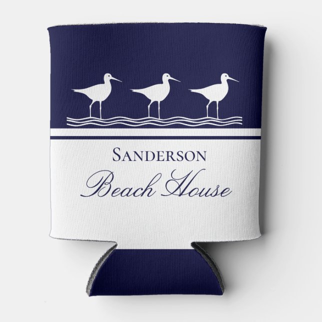 Rafraîchisseur Pour Canette Monogram Beach maison marine bleu Sandpipers (Devant)
