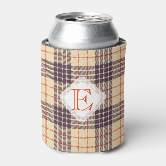 Rafraîchisseur Pour Canette Monogram, élégant clan écossais beige plaid tartan (Can devant)