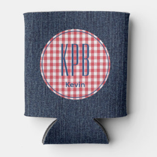 Rafraîchisseur Pour Canette Monogram Name Dark Blue Denim Print Gingham Check