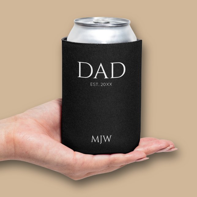 Rafraîchisseur Pour Canette Monogram Papa Est Moderne Noir (Personaslized can cooler for dad gift)