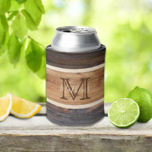 Rafraîchisseur Pour Canette Monogramme à bande de ton en bois rustique