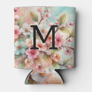 Rafraîchisseur Pour Canette Monogramme aquarelle florale fleurs roses de ceris
