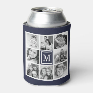 Rafraîchisseur Pour Canette Monogramme bleu marine Instagram Photo Collage