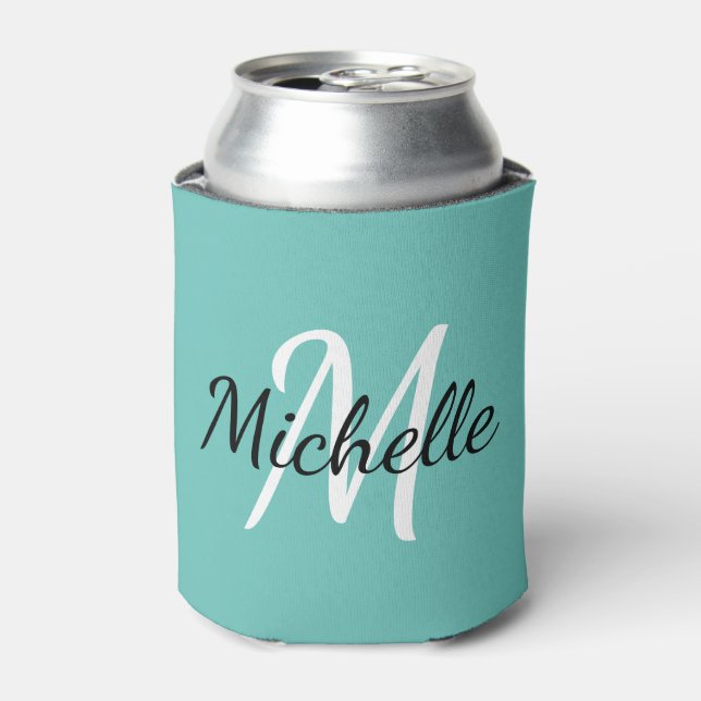 Rafraîchisseur Pour Canette Monogramme bleu minimaliste moderne (Can devant)