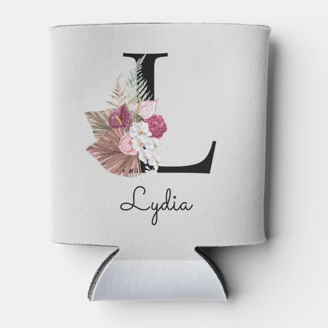 Rafraîchisseur Pour Canette Monogramme Boho rose Floral initial L (Devant)