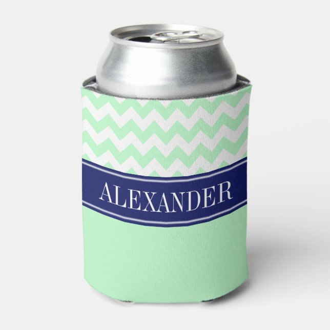 Rafraîchisseur Pour Canette Monogramme CB blanc menthe Nom Navy (Can devant)