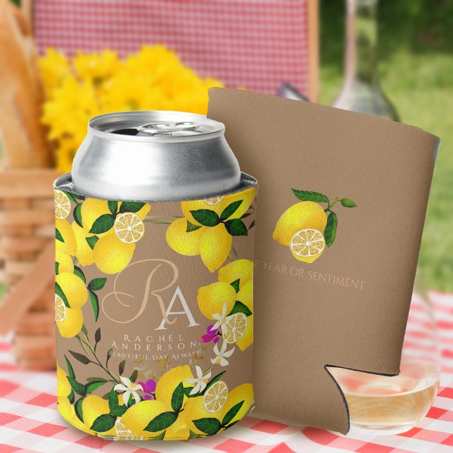 Rafraîchisseur Pour Canette Monogramme citron Brown (Lemon monogram brown can cooler for your friends or as a birthday ift.)