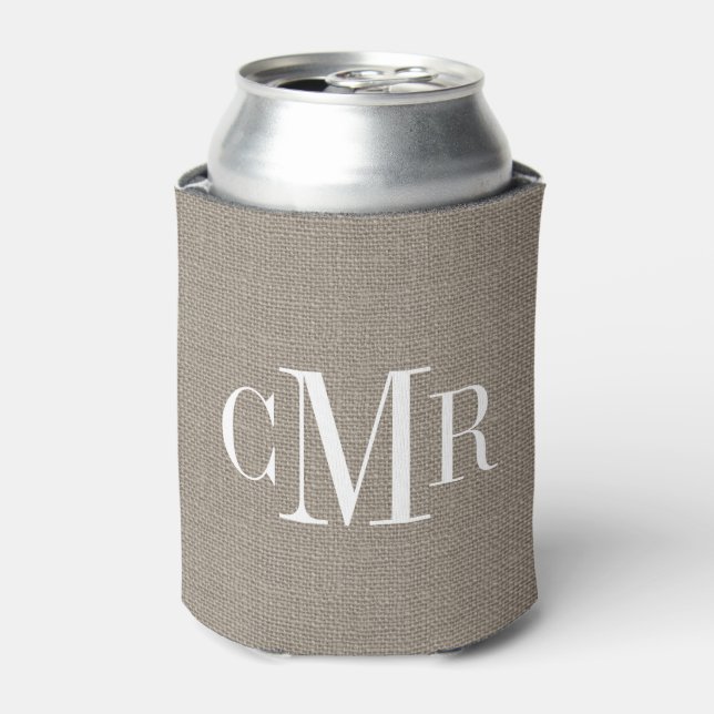 Rafraîchisseur Pour Canette Monogramme classique de Burlap rustique (Can devant)