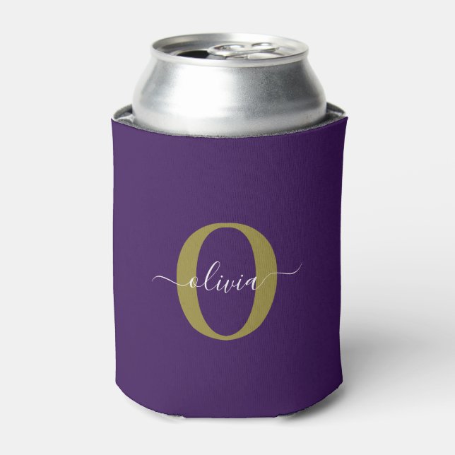 Rafraîchisseur Pour Canette Monogramme customisé Nom du script Purple White Go (Can devant)