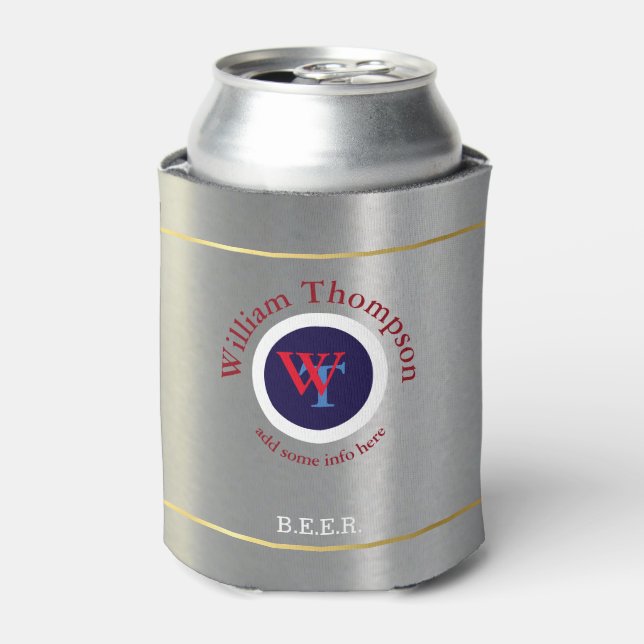 Rafraîchisseur Pour Canette monogramme de bière personnalisé (nom et initiales (Can devant)