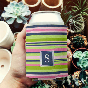 Rafraîchisseur Pour Canette Monogramme de chaux, de rose et de bande marine