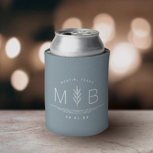 Rafraîchisseur Pour Canette Monogramme de mariage à tige botanique Bleu pous