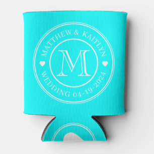 Rafraîchisseur Pour Canette Monogramme de mariage cyan rétro électrique en for
