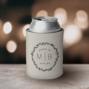 Rafraîchisseur Pour Canette Monogramme de Mariage de couronne rustique Beige
