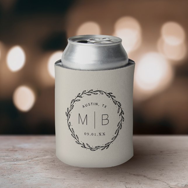 Rafraîchisseur Pour Canette Monogramme de Mariage de couronne rustique | Beige (Créateur téléchargé)