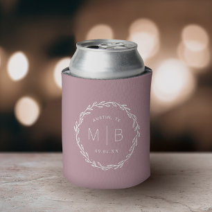 Rafraîchisseur Pour Canette Monogramme de Mariage de couronne rustique   Mauve
