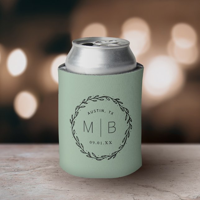 Rafraîchisseur Pour Canette Monogramme de Mariage de couronne rustique | Sage (Créateur téléchargé)