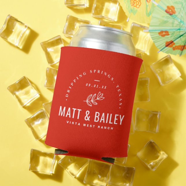 Rafraîchisseur Pour Canette Monogramme de mariage Modern Bloom | Rouge (Été in situ)