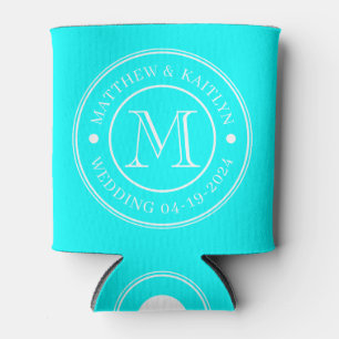 Rafraîchisseur Pour Canette Monogramme de mariage rétro électrique cyan