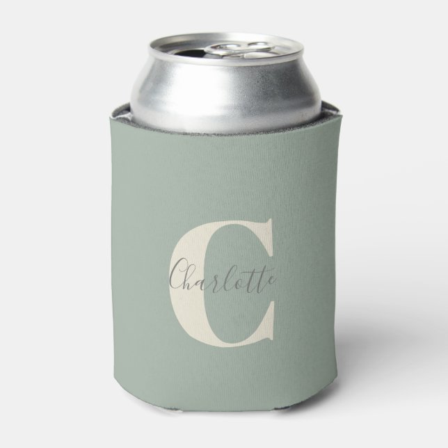 Rafraîchisseur Pour Canette Monogramme de nom moderne élégant en vert sauge   (Can devant)