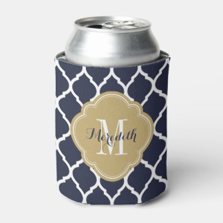 Rafraîchisseur Pour Canette Monogramme de Quatrefoil bleu marine et or marocai
