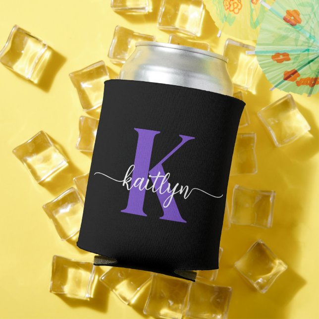 Rafraîchisseur Pour Canette Monogramme de script violet noir (Été in situ)