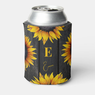 Rafraîchisseur Pour Canette Monogramme de tournesol et nom personnalisés