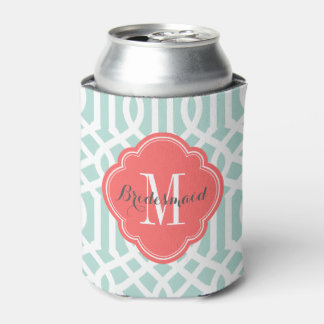 Rafraîchisseur Pour Canette Monogramme de Trellis de menthe et de corail