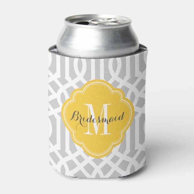 Rafraîchisseur Pour Canette Monogramme de Trellis gris et jaune (Can devant)