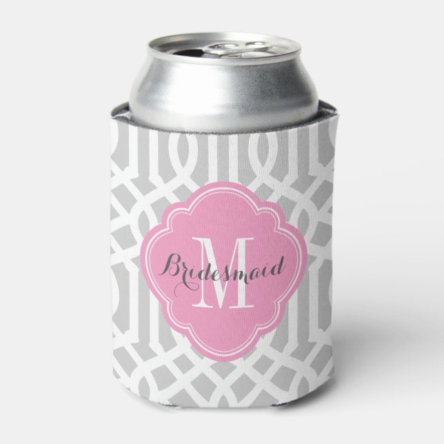 Rafraîchisseur Pour Canette Monogramme de Trellis gris et rose (Can devant)