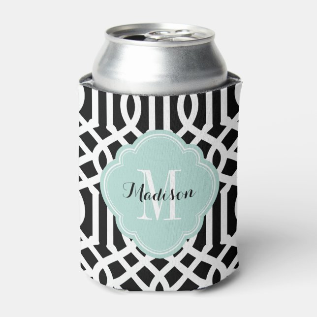 Rafraîchisseur Pour Canette Monogramme de Trellis noir et menthe (Can devant)